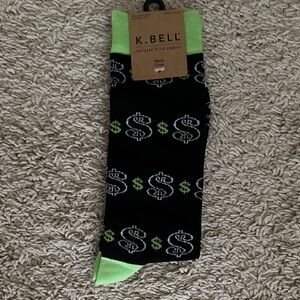 K. Bell Black and Green Dollar Sign Socks size 10-13